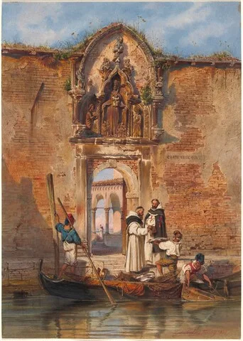 Ludwig Passini, Monks Buying Fish before the Portal of the Madonna della Misericordia
