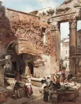 Ludwig Passini, Italianate Market Scene with Roman Ruins
