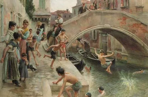 Ludwig Passini, Figures on a Venetian Canal