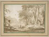 Domenico Piola, Wooded Landscape with Two Figures