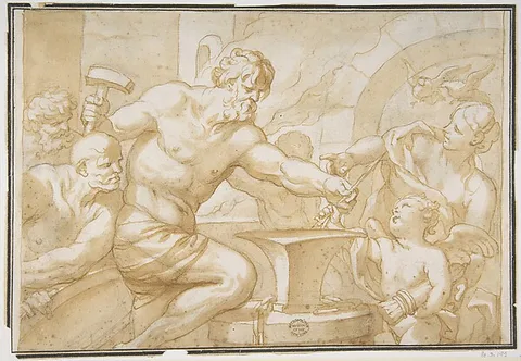 Domenico Piola, Venus and Cupid in Vulcan's Forge