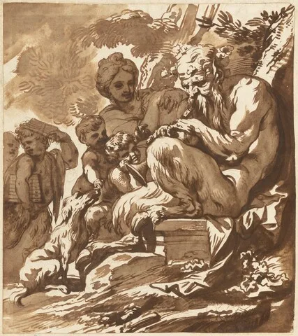Domenico Piola, A Satyr Entertaining His Family