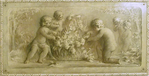 Hobbe Smith, Putti playing with flowers near a pond