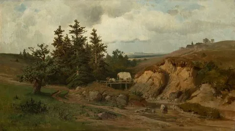 Adolf Kosárek, Scenery with a Wooden Bridge