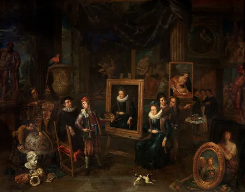 Gerard Thomas, Interior of a painter's workshop with visitors