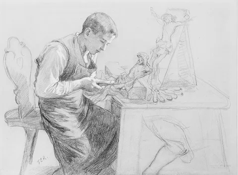 Toby Edward Rosenthal, Study of a Boy Carving a Crucifix