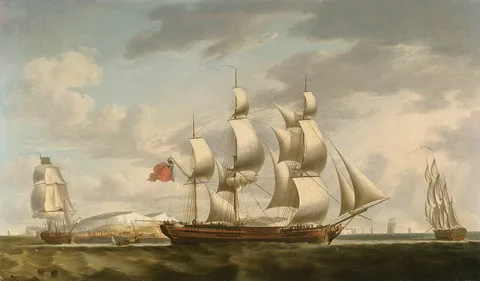 Robert Dodd, Three Views of "Amity Hall" With a View of Dover and the White Cliffs