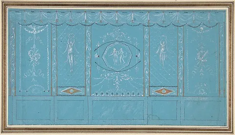 Giuseppe Bernardino Bison, Design for a Decorated Wall with Grottesque over Blue Background