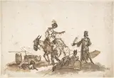 Giuseppe Bernardino Bison, Man Assisting a Woman to Mount a Horse, with Two Other Figures and a Dog