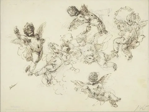 Giuseppe Bernardino Bison, Zes zwevende engeltjes met bloemenkransen