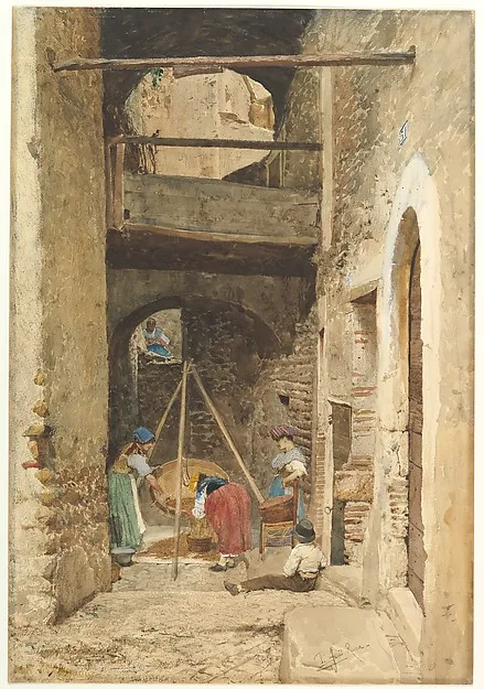 Pio Joris, Italian Courtyard and Figures