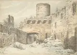 Carl Julius von Leypold, Winter View of the Courtyard of a Medieval Castle in Ruins
