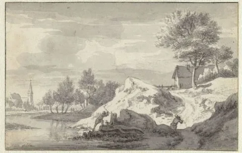 Jan van Aken, Landscape with Figures Chopping Wood on the Banks of a River