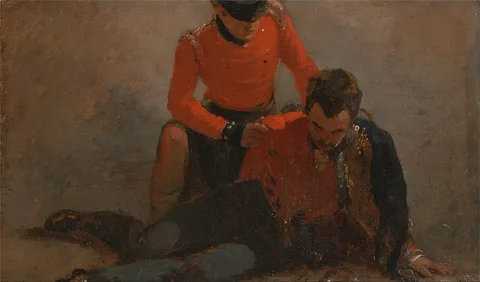 George Jones, A 42nd Highlander Attending a General of the 7th Hussars, possibly Henry William Bayly, first earl of Uxbridge, later first Marquess of Anglesey: a study for 'The Battle of Waterloo'