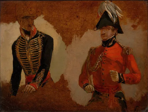 George Jones, Studies of Royal Horse Artillery Uniform, and of an A.D.C. to the Commander-in-Chief: a study for 'The Battle of Waterloo'