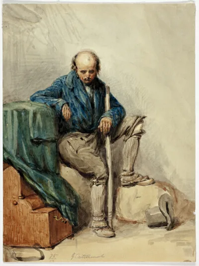 George Cattermole, Bald Man Seated on Belongings (recto); Lady in a Yellow Gown (verso)