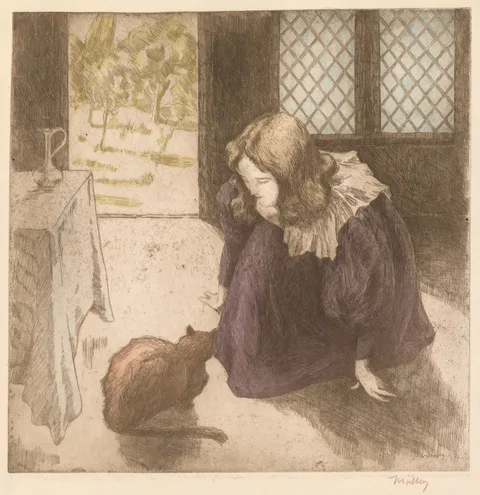 Alfredo Müller, Interior, Little Girl with Cat (La Petite fille au chat)