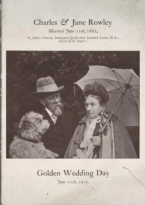 Frederic Shields, "Charles & Jane Rowley Married June 11th, 1862 / Golden Wedding Day June 11th, 1912 St. John's Church. Deansgate by the Rev. Robert Lamb, M.A., Rector of St. Paul's"