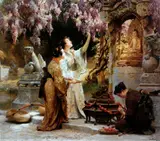 Alois Hans Schram, Women decorating the altar of Buddha.