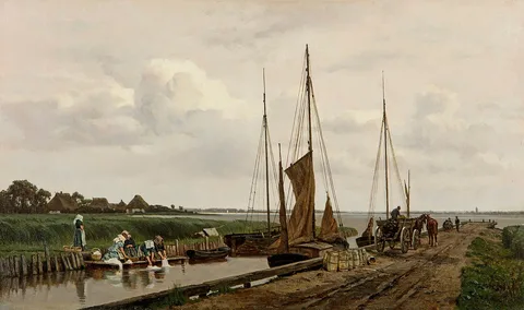 Carl Malchin, Port of Wustrow with washerwomen