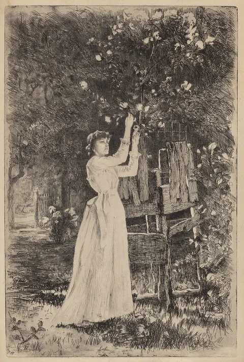 Charles Yardley Turner, Untitled (Woman Picking Blossoms)