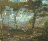 Albin Martin, Landscape with trees and a man in a blue shirt