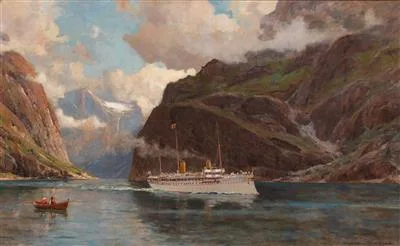 Henry Enfield, Fjord Landscape with Passenger Ship