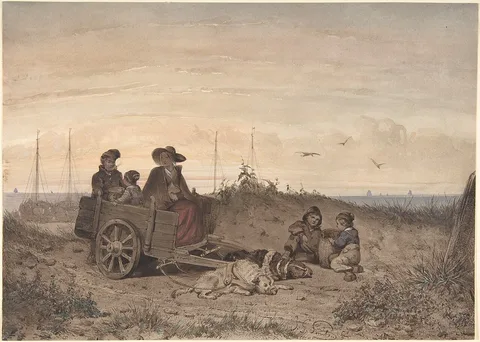 Jan Gerard Smits, A Fisherman's Family at the Beach, the Mother and One of the Children Sitting in a Cart