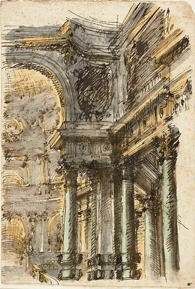 Mauro Antonio Tesi, Architectural Fantasy (recto); Architectural Details (verso)