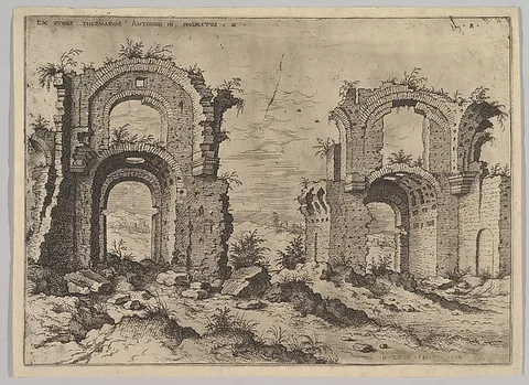 Hieronymus Cock, Second View of the Baths of Diocletian, from set of Roman Ruins