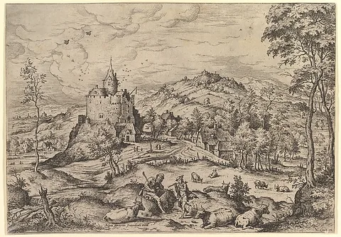 Hieronymus Cock, Mercury Lulling Argus to Sleep, from "Landscapes with Biblical and Mythological Scenes"