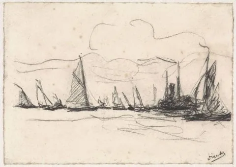 Anton Dirckx, Zeegezicht met zeilboten en een stoomboot