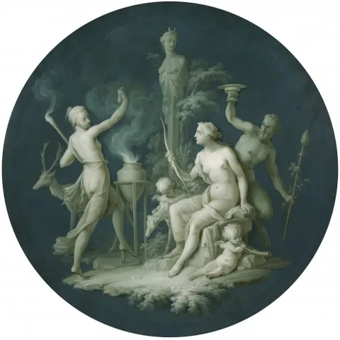 Dirk van der Aa, Diana in a landscape with the attributes of hunting and dancing figures