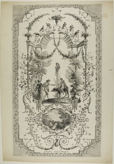 Jean Moyreau, Feste Bacchique, plate 97 from " L'Oeuvre d'Antoine Watteau"