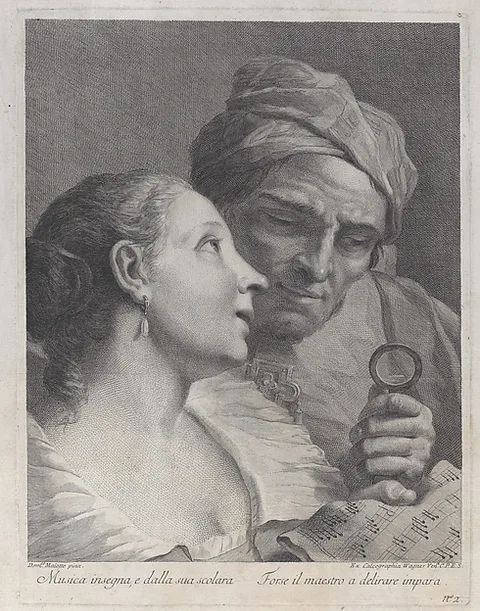 Joseph Wagner, A schoolgirl and her music teacher looking at a sheet of music