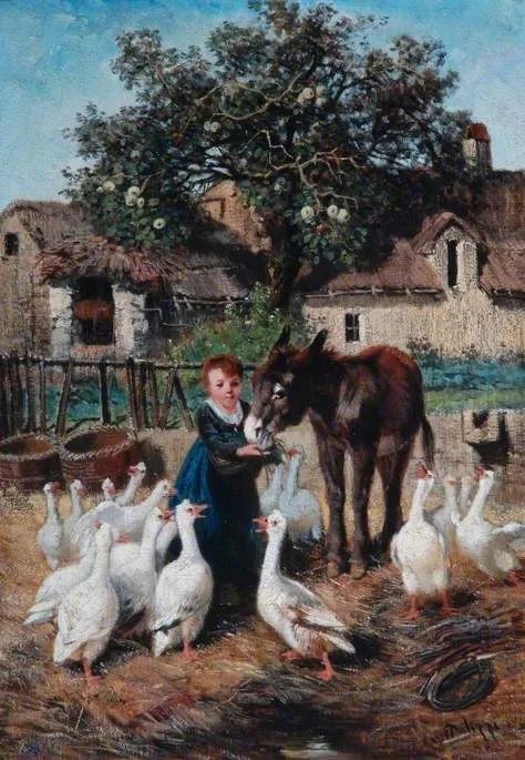 Giuseppe Palizzi, A Child Feeding a Donkey in a Farmyard