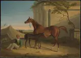 George Henry Laporte, Arab Mare and Foal with Attendant by a Ruined Temple