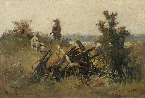 Gustav von Bechtolsheim, Landscape with hunter and dog