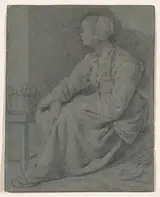 Cornelis Bega, A Woman Seated Near a Basket on a Stool