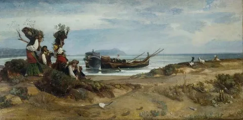 Giovanni Costa, Women Loading Wood at the Port of Anzio