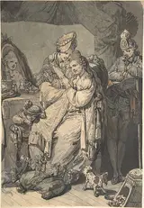 Johann Eleazar Zeissig, A Woman at her Toilet with a Maid, a Boy, a Dog and a Young Soldier; verso: A Sketch for a Similar Composition