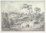 Heinrich Dreber, Southern landscape with a man and a snake