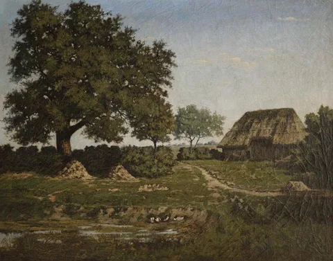 Pierre Emmanuel Damoye, Landscape with Thatched Cottage