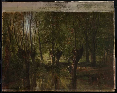 Émile Lambinet, Young Man Fishing beneath Willow Trees