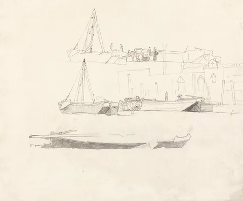 Cornelius Varley, Studies of Boats, Figures, Carts, and Buildings