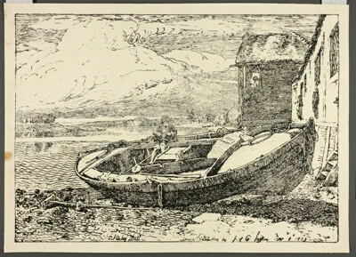 Cornelius Varley, A Boy Sitting on a Banked Vessel