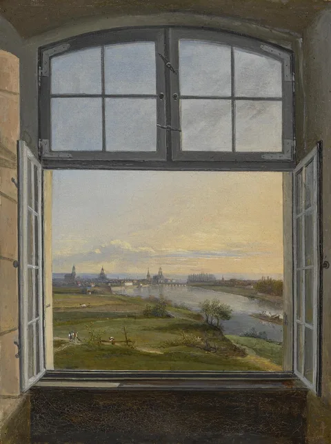 Traugott Faber, View of Dresden through an open window