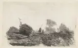 Johannes Franciscus Hoppenbrouwers, Landschap met een schuur en twee ruiters