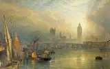 Henry Dawson, The New Houses of Parliament and the Thames (Sunset on the Thames near Westminster with the New Houses of Parliament)