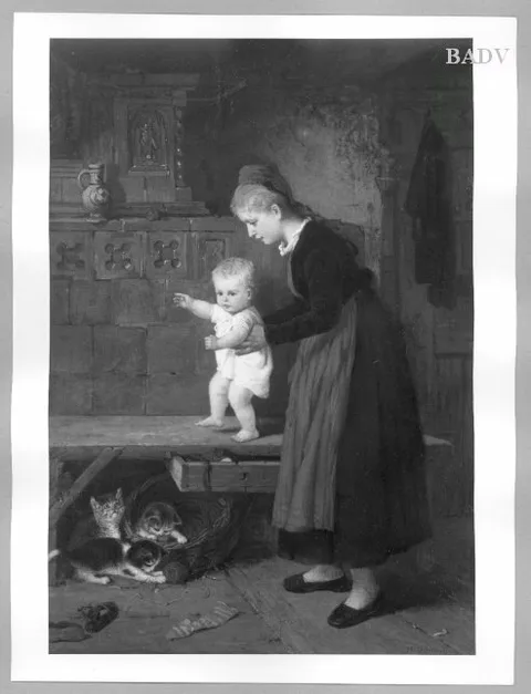 Hugo Oehmichen, Girl with a child in front of a store